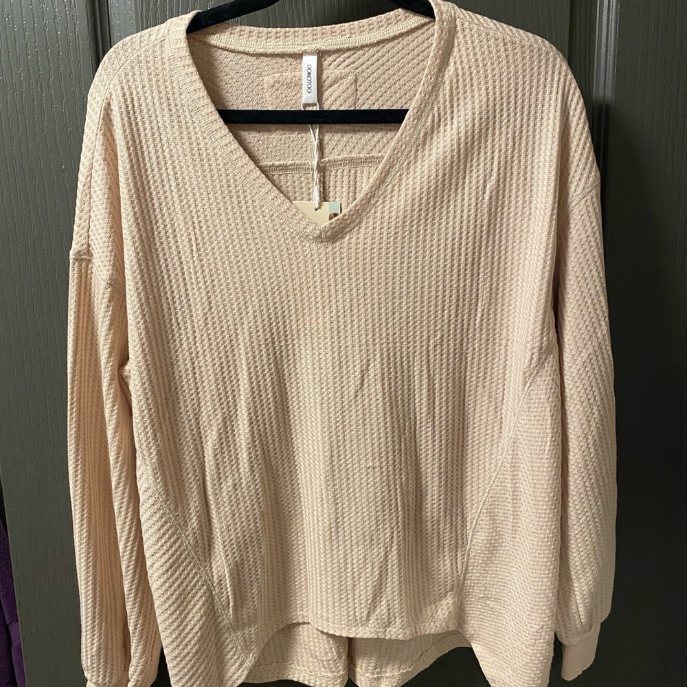 Cream Waffle Knit V-Neck Sweater